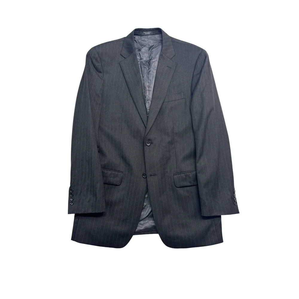 vtg Y2K Jones New York 38L 34x32 Charcoal Striped 2pc Pant‎ Suit Wool Pleated